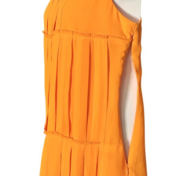 Milano Sleeveless Swing Dress Size 10 Flirty Orange Pleated Flapper Shift Lined - Picture 6 of 10